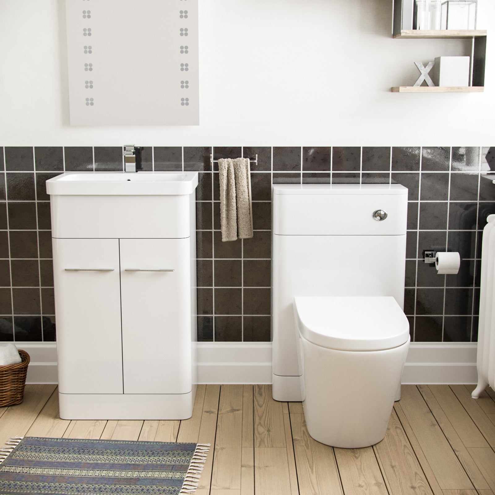 Afern White 500mm Vanity Basin WC Unit & Ellis Back to Wall Toilet