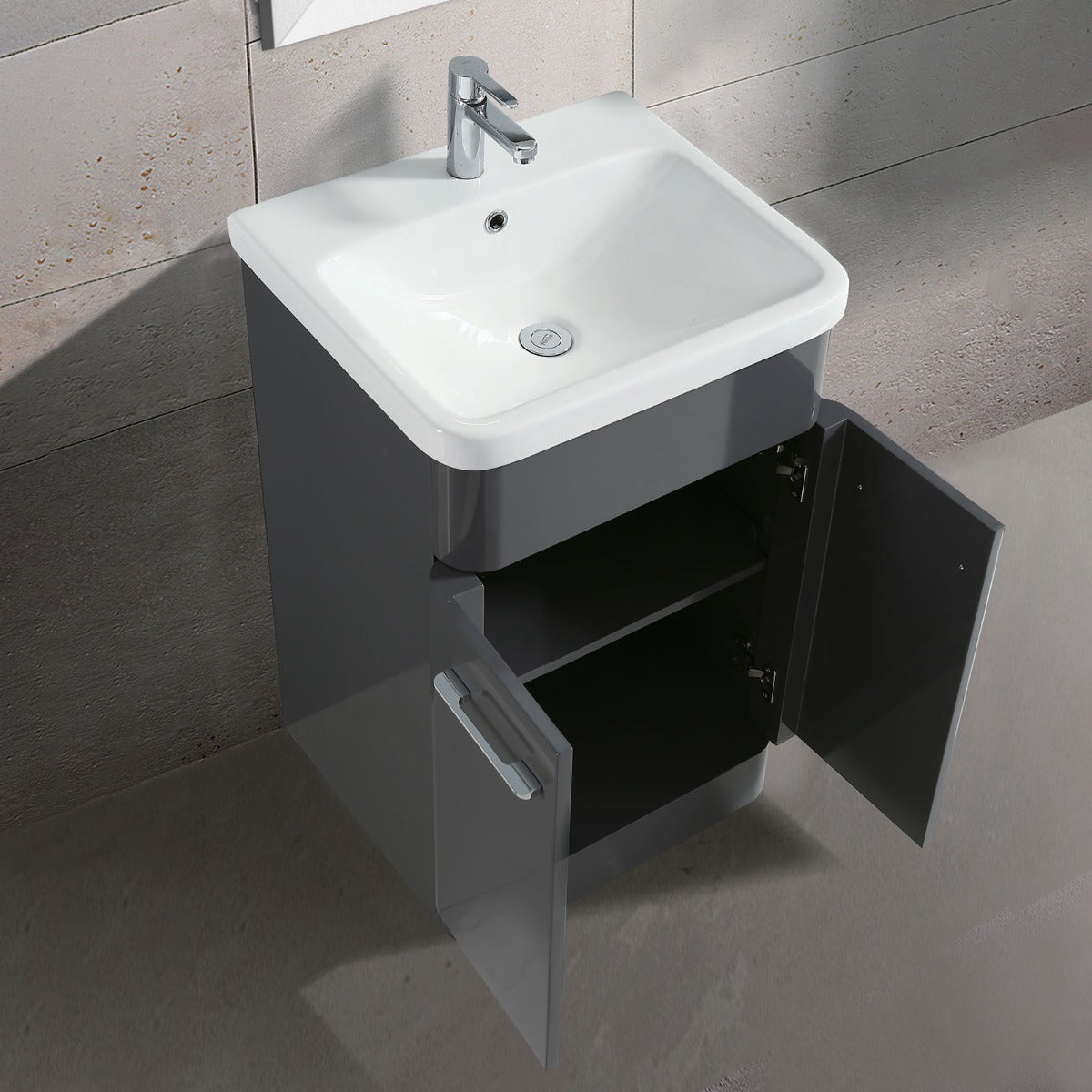 Lex 500mm Modern High Gloss Basin Vanity Cabinet and Tap with Waste Set