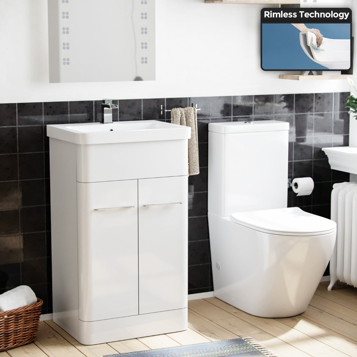 Afern 500 mm Basin Vanity Cabinet And Rimless WC Toilet Suite White