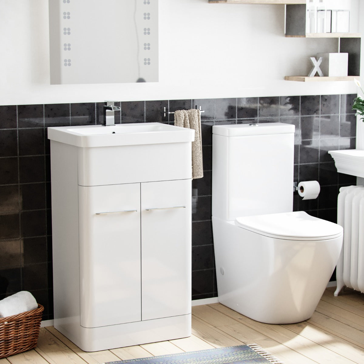 Afern 500 mm Basin Vanity Cabinet And Rimless WC Toilet Suite White