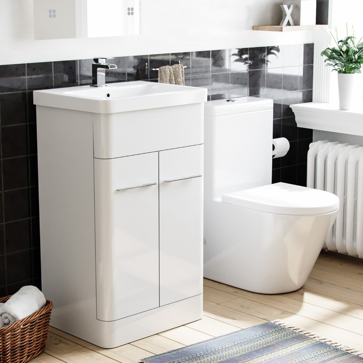 Afern 500mm Vanity Basin Unit & Rimless Close Coupled Toilet White