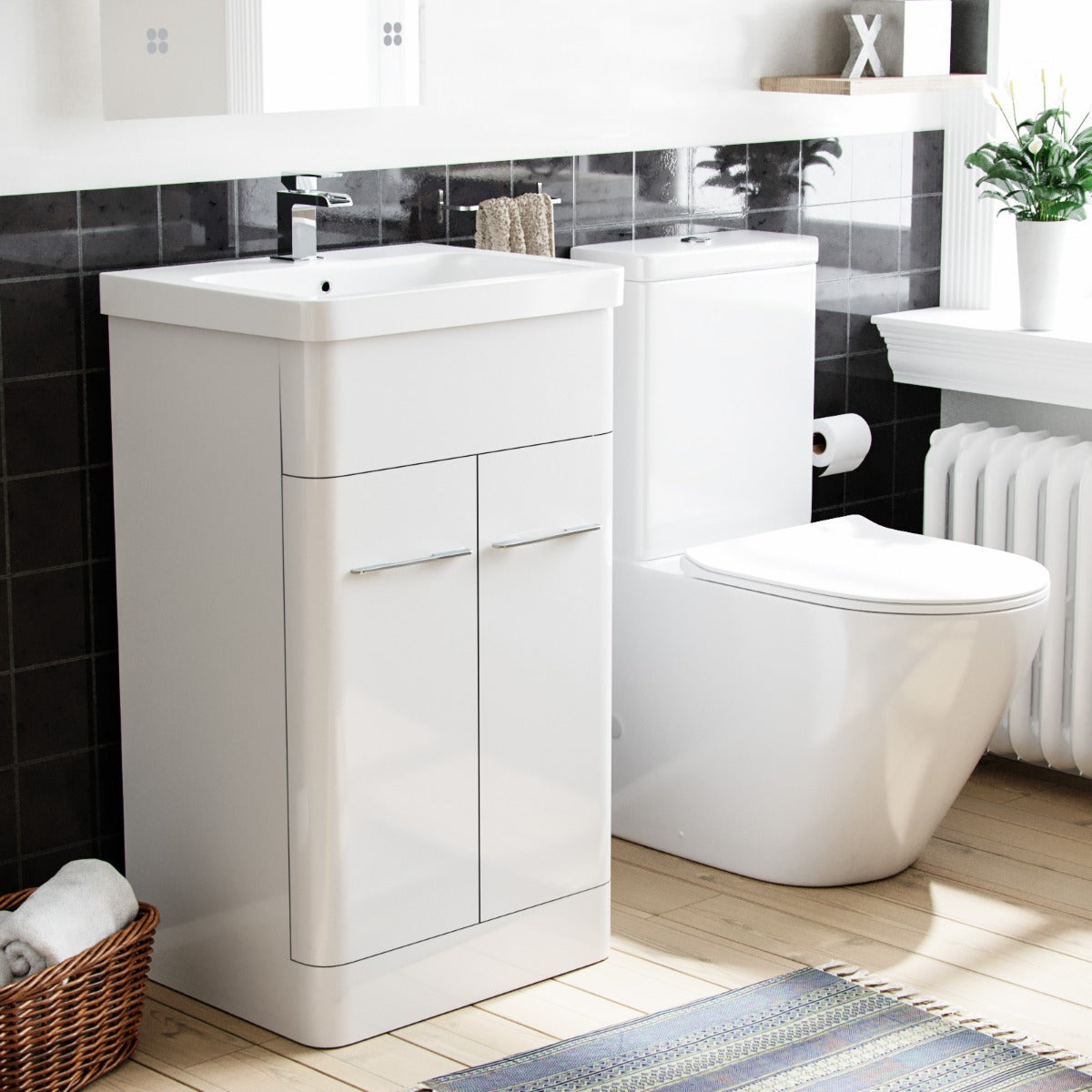 Afern 500 mm Basin Vanity Cabinet And Rimless WC Toilet Suite White