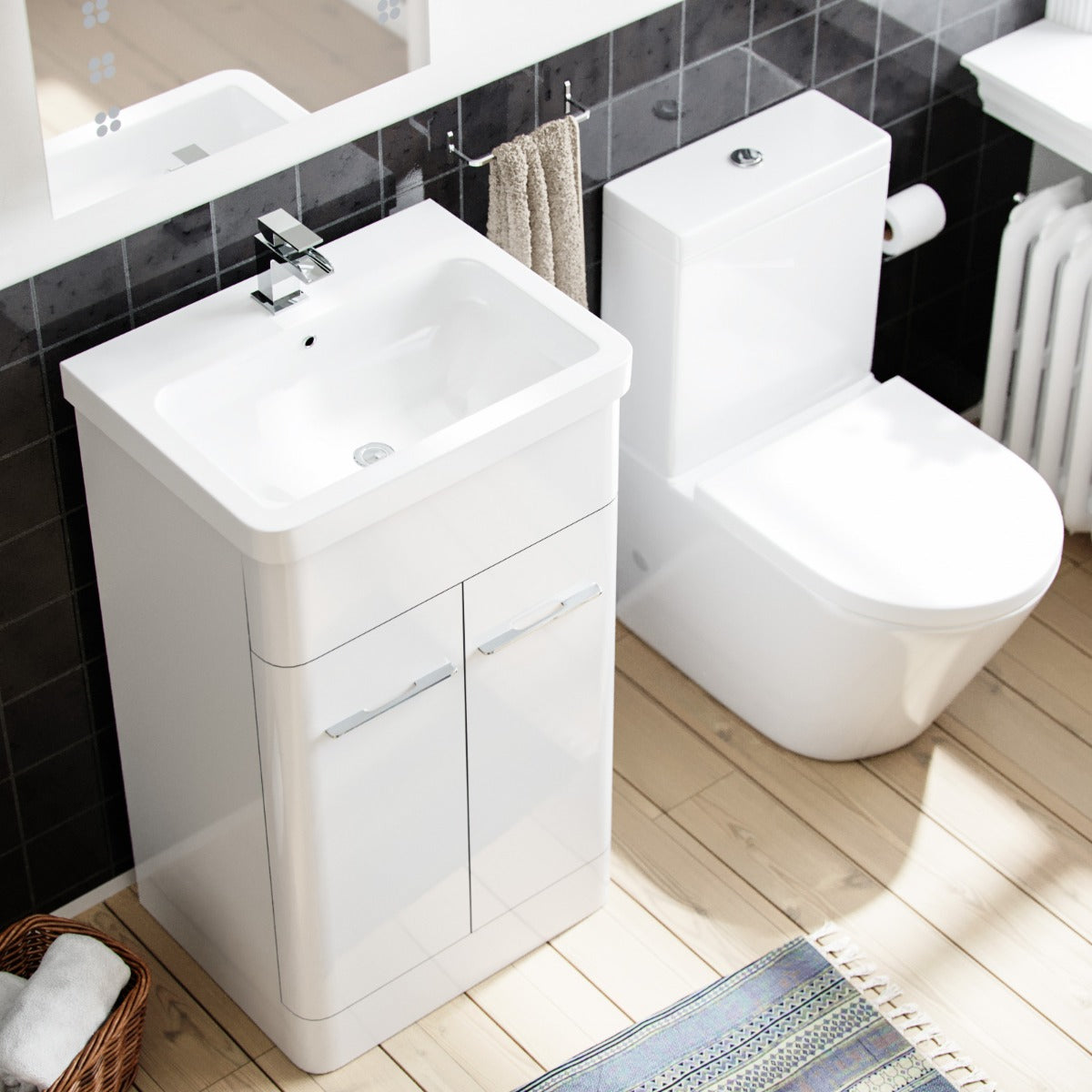 Afern 500mm Vanity Basin Unit & Rimless Close Coupled Toilet White