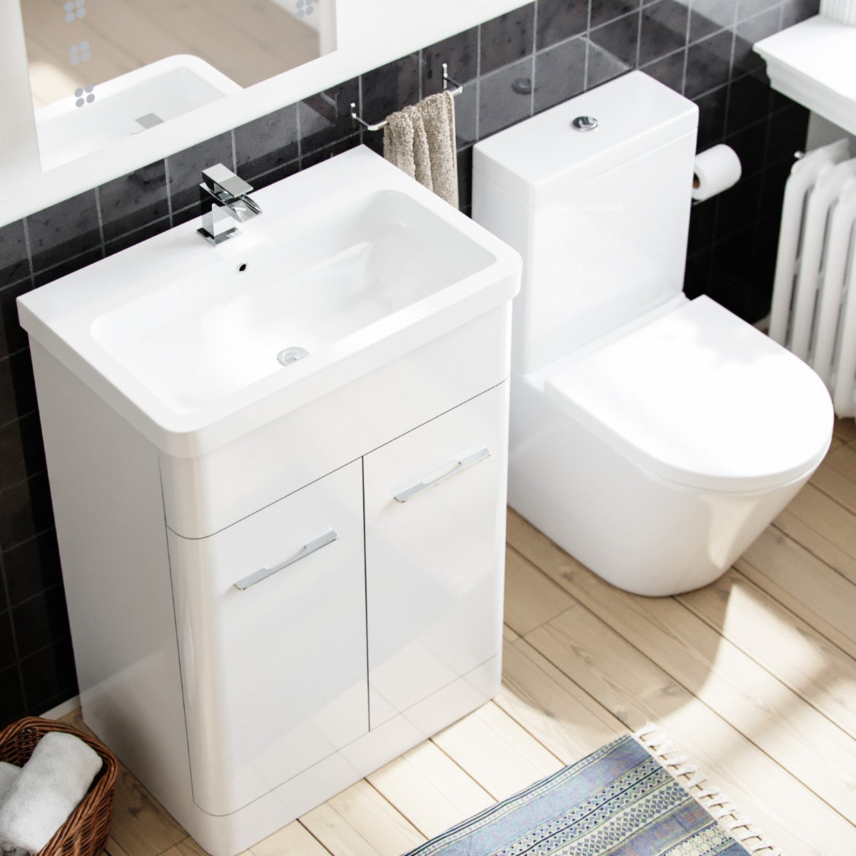 Afern 600mm Vanity Basin Unit & Rimless Close Coupled Toilet White