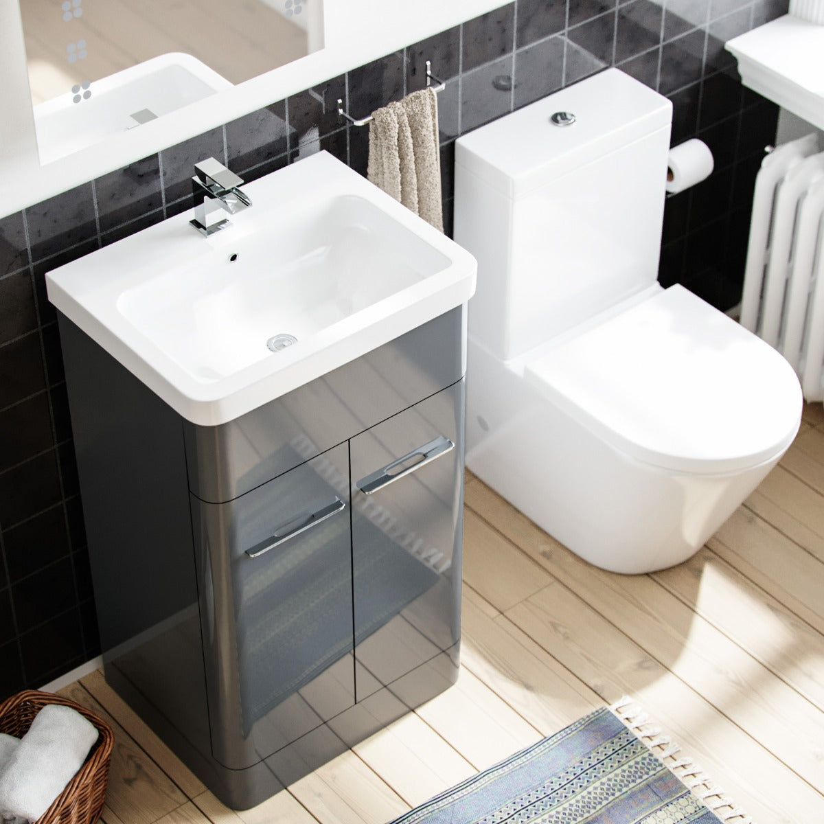 Afern 500mm Vanity Basin Unit & Rimless Close Coupled Toilet Grey