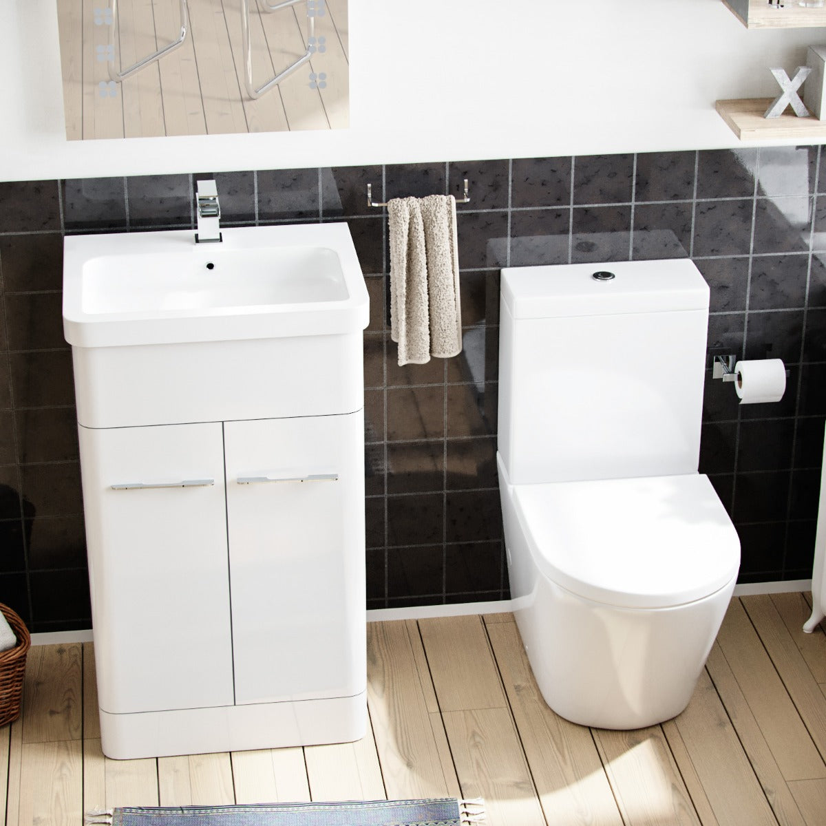Afern 500mm Vanity Basin Unit & Rimless Close Coupled Toilet White
