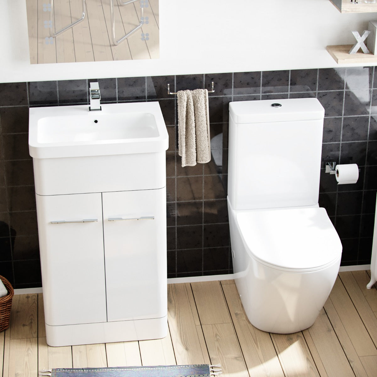 Afern 500 mm Basin Vanity Cabinet And Rimless WC Toilet Suite White
