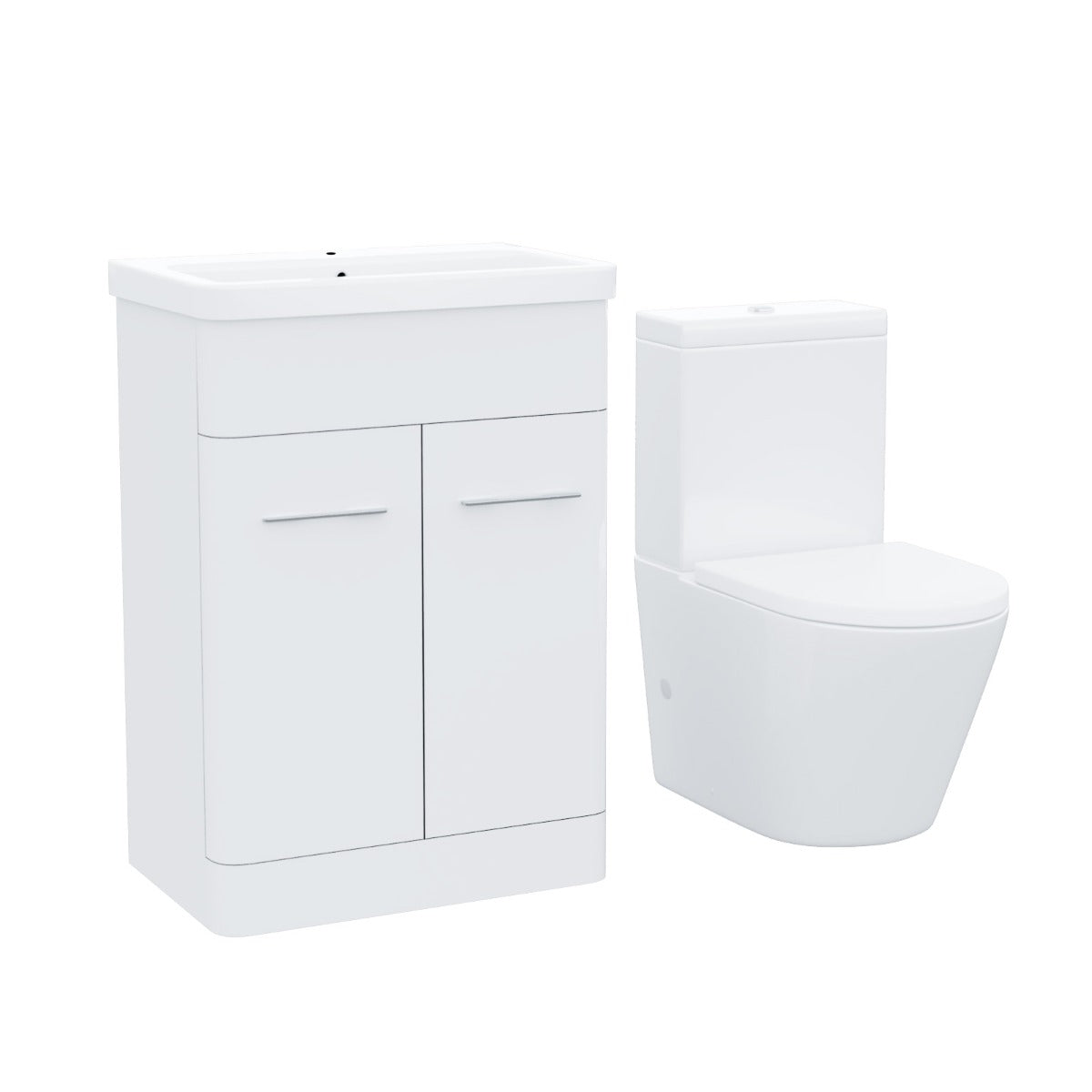 Afern 600mm Vanity Basin Unit & Rimless Close Coupled Toilet White