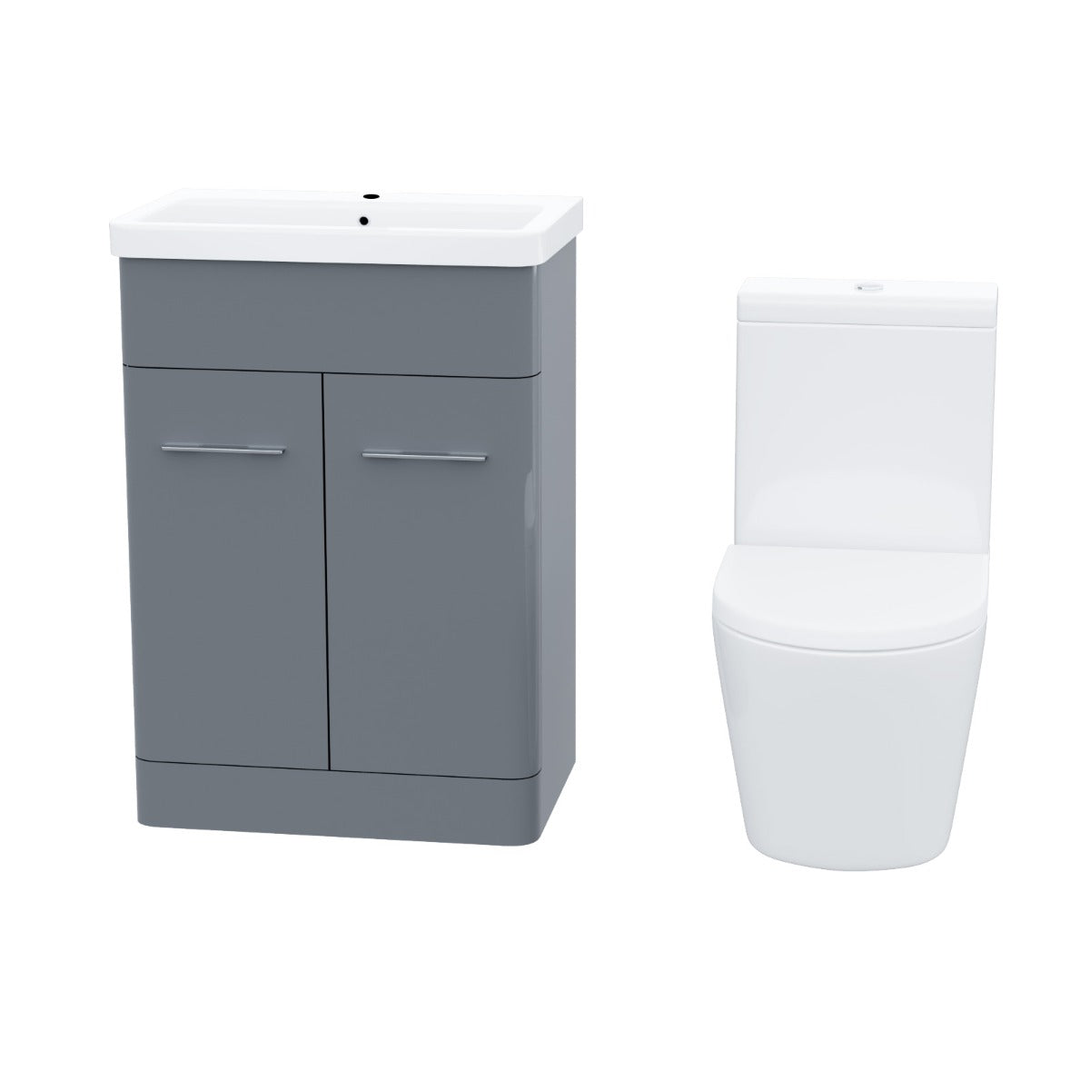 Afern 600mm Vanity Basin Unit & Rimless Close Coupled Toilet Grey