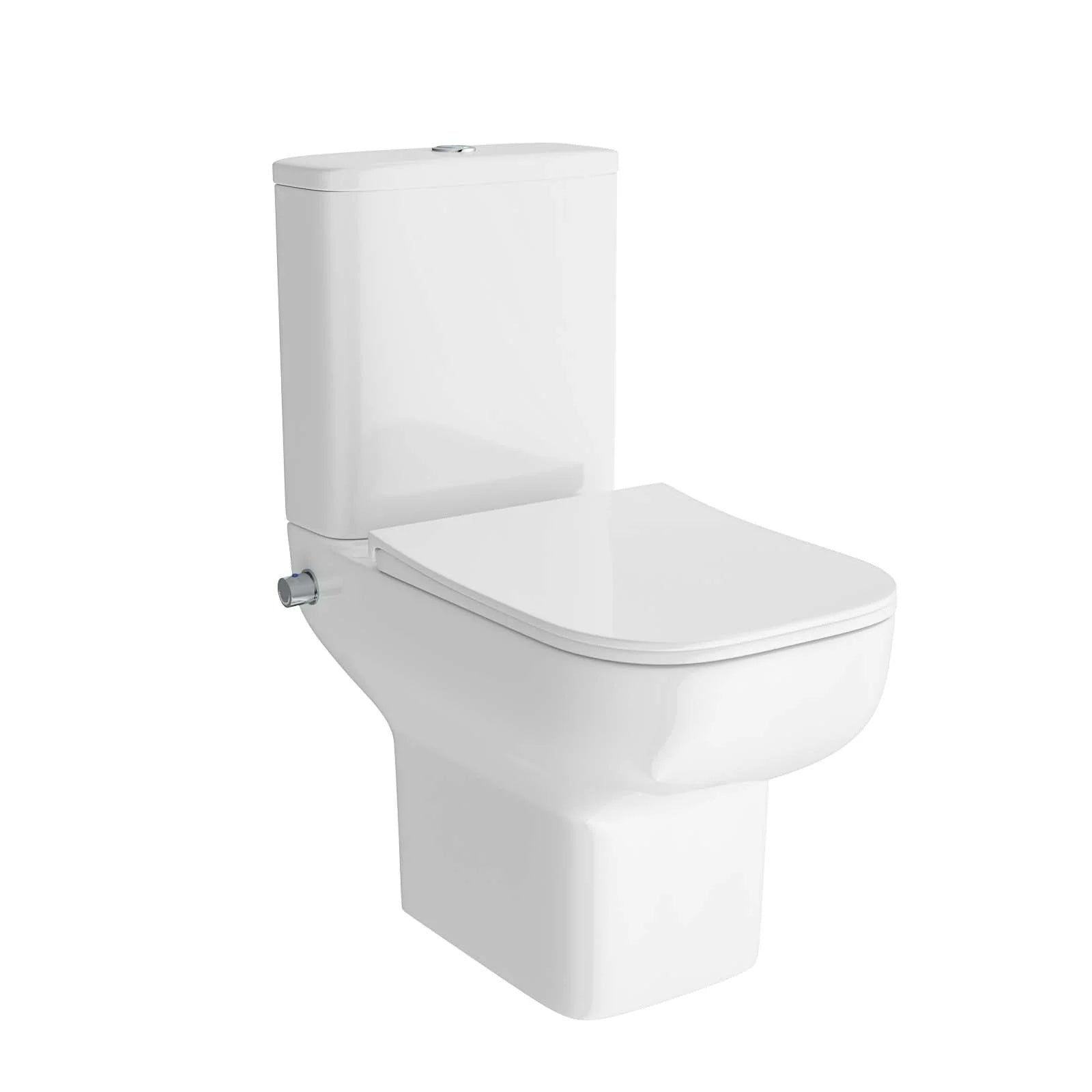 Rimless Square Close Coupled Toilet Pan with Integrated Bidet