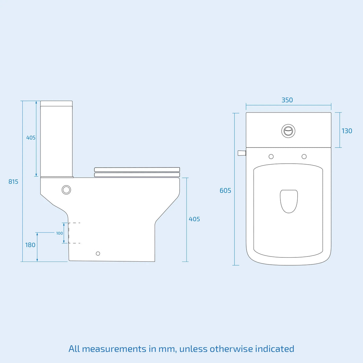 Rimless Square Close Coupled Toilet Pan with Integrated Bidet