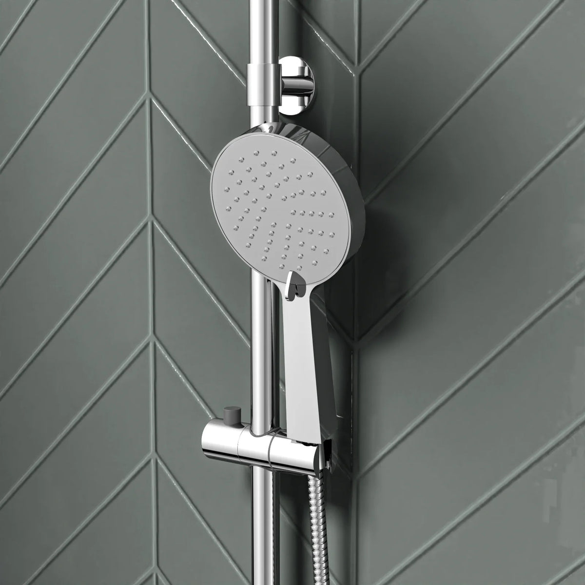 Round Overhead & Hand Shower With Thermostatic Bar Valve Single Outlet - Chrome