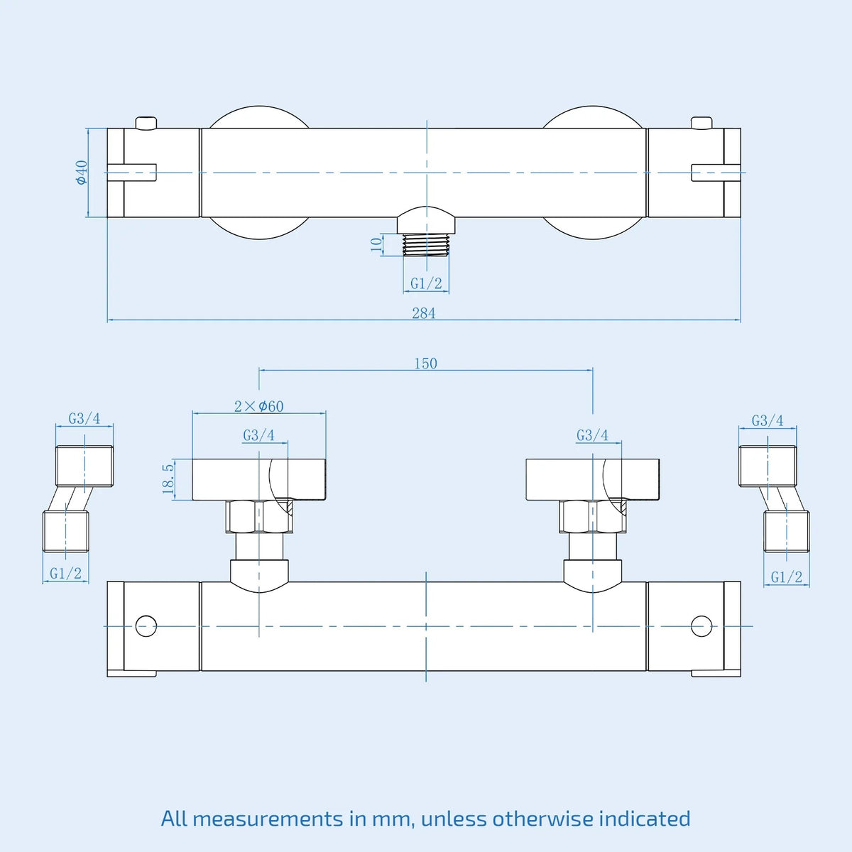 Round Overhead & Hand Shower With Thermostatic Bar Valve Single Outlet - Chrome