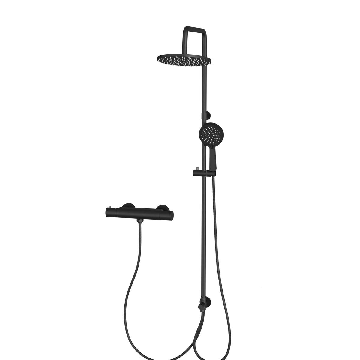 Round Shower Kit With Thermostatic Valve Single Outlet - Matte Black