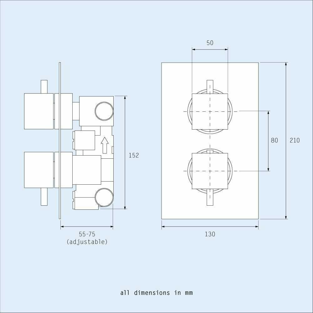 Slim 2 Dial 1 Way Concealed Square Thermostatic Shower Mixer