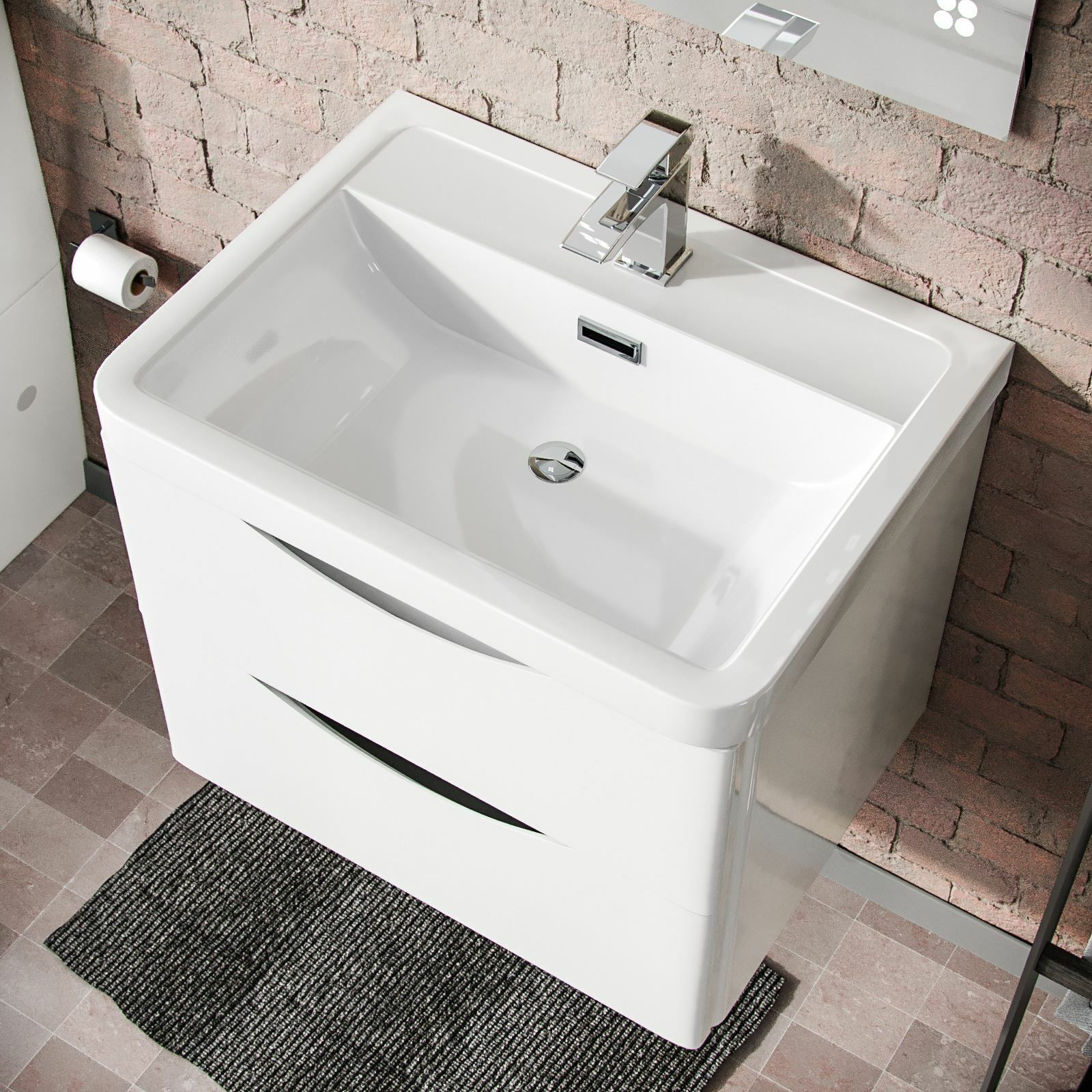 Merton Modern White Basin Vanity Wall Hung and Rimless Close Coupled Toilet