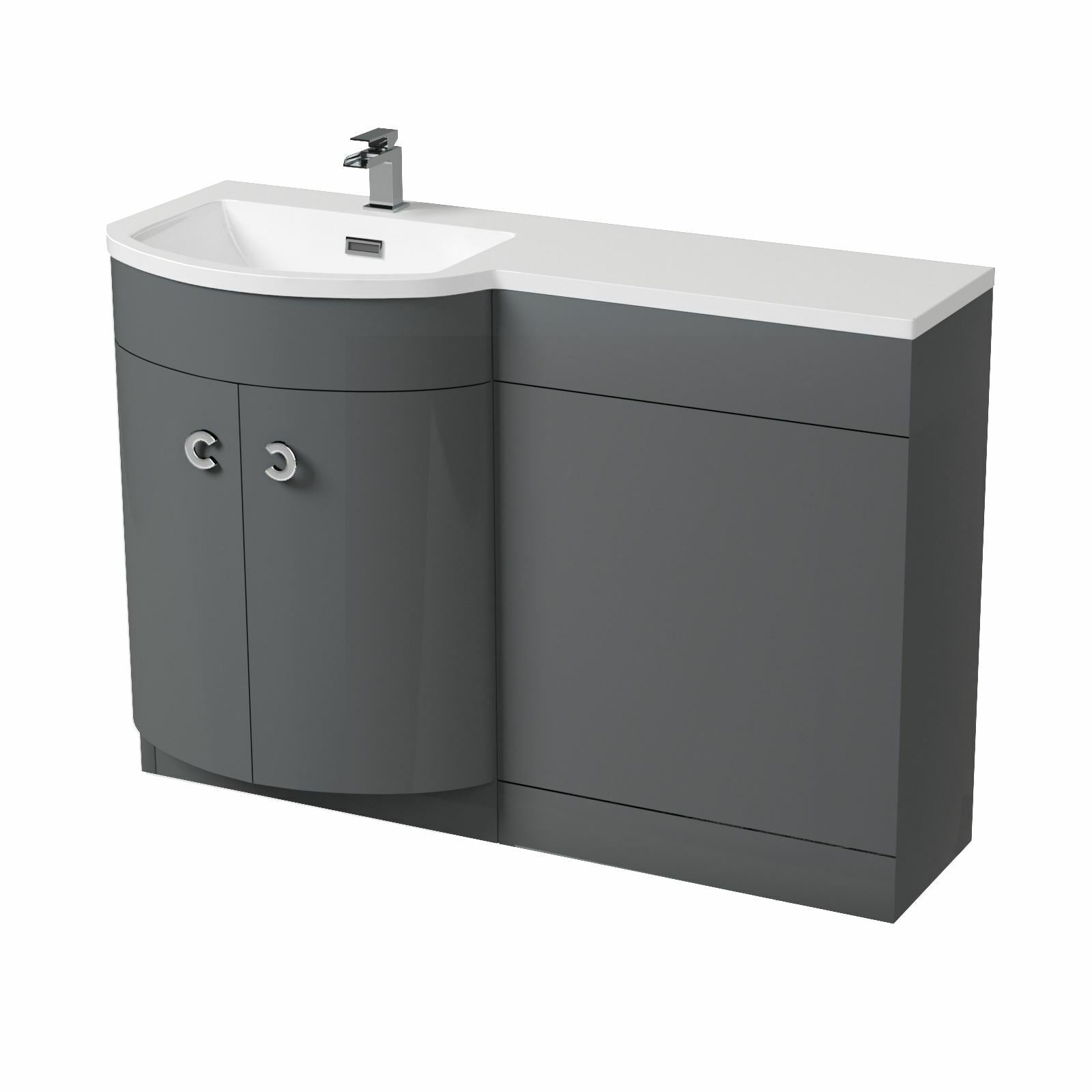 Dene Grey 1100mm Bathroom Basin Sink Vanity WC Unit Furniture Cabinet LH