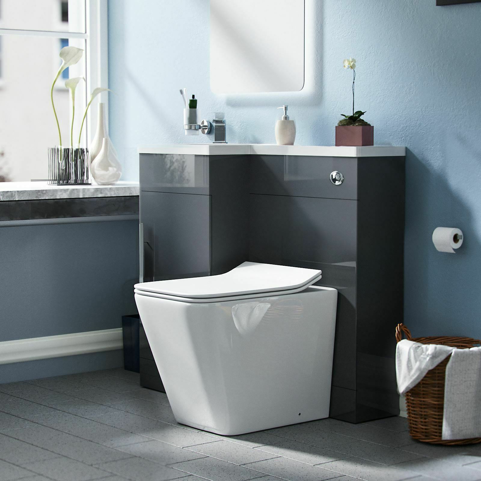 Alaska Grey 900mm Cloakroom LH WC Vanity Unit Cabinet Rimless Toilet