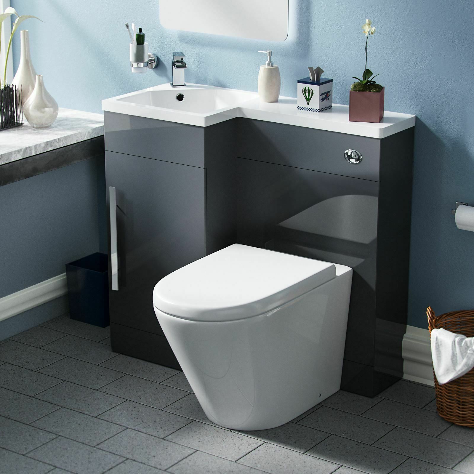 Alaska Grey 900mm Left Hand Cloakroom Basin Vanity Unit and Toilet Pan