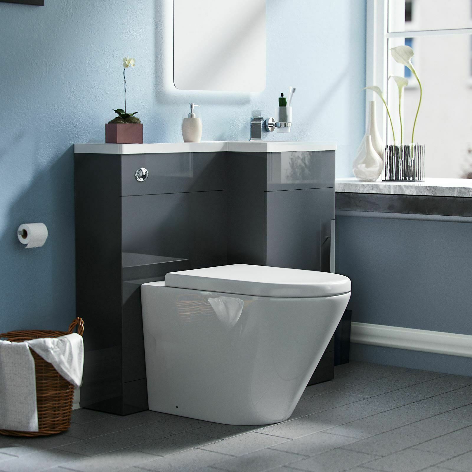 Ellen Grey 900mm Right Hand WC Basin Sink Vanity Unit and Toilet Pan