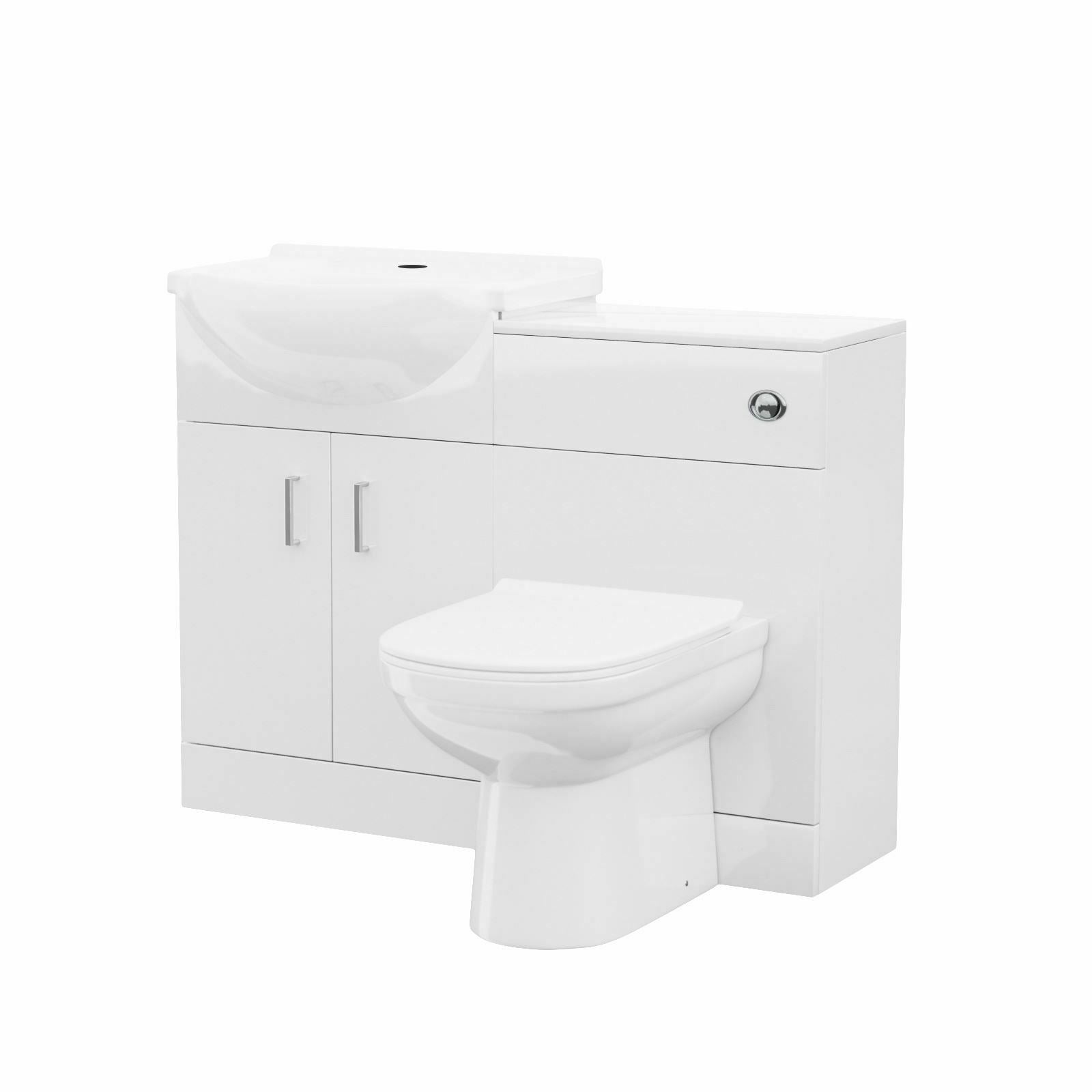 Ellen 550mm White Cloakroom Basin Vanity Sink WC Unit & Modern BTW Toilet Flat Pack