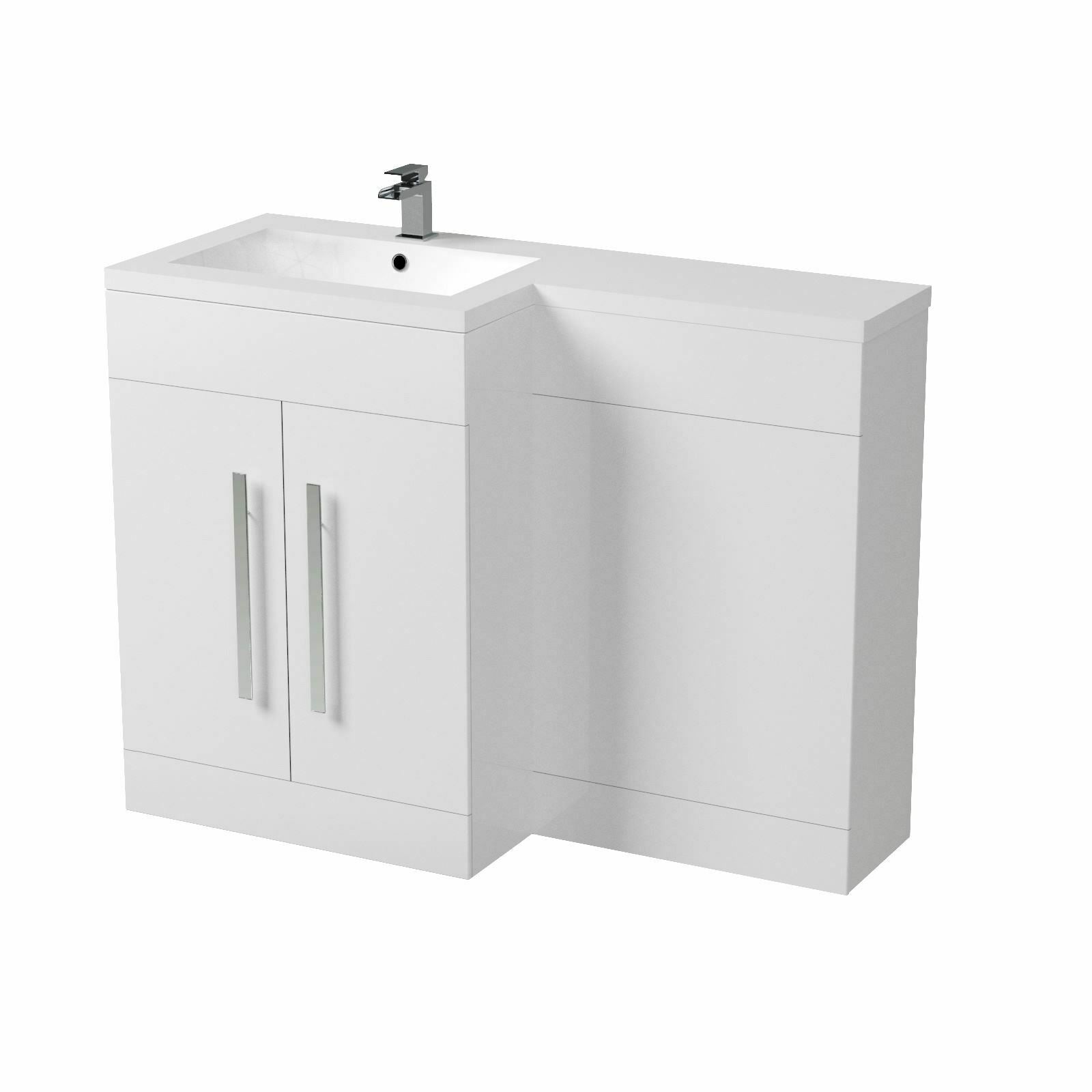 Aric White LH 1100mm Gloss Bathroom Vanity Unit Basin Sink Cabinet Flat Pack