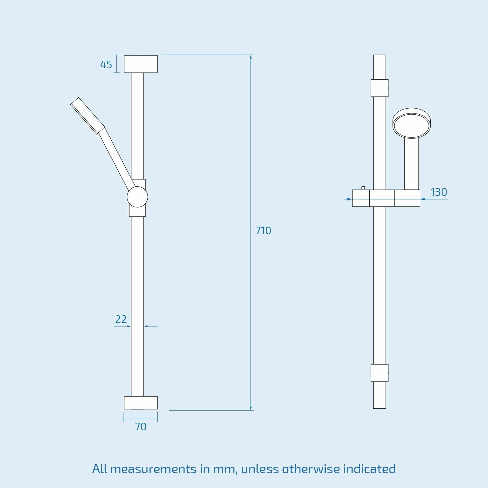 Matte Black Square Thermostatic Shower Bar Valve Single Outlet with Shower Slider Rail Kit
