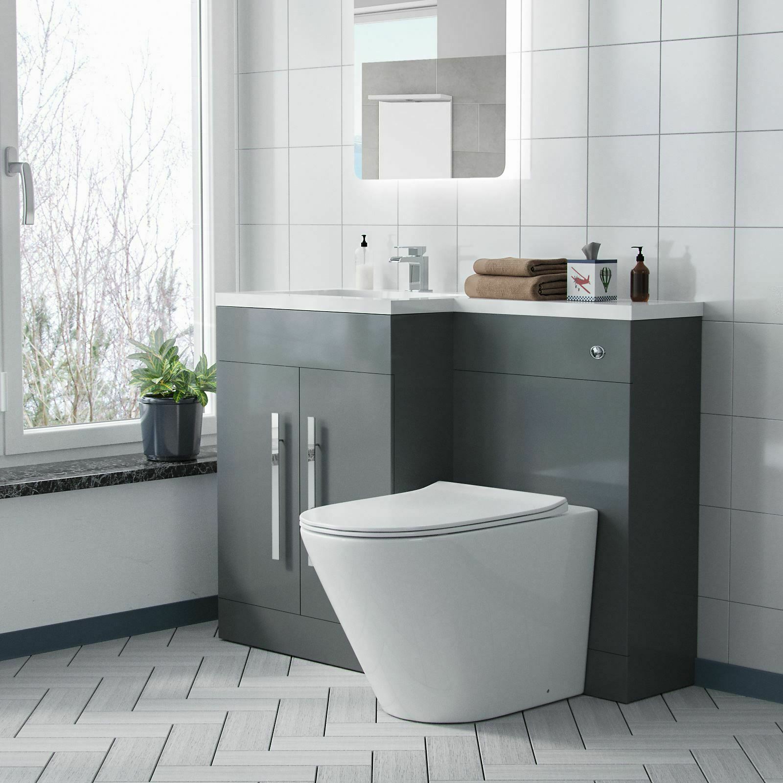 Aric Left Hand 1100 mm Basin Vanity Cabinet WC BTW Toilet Bathroom