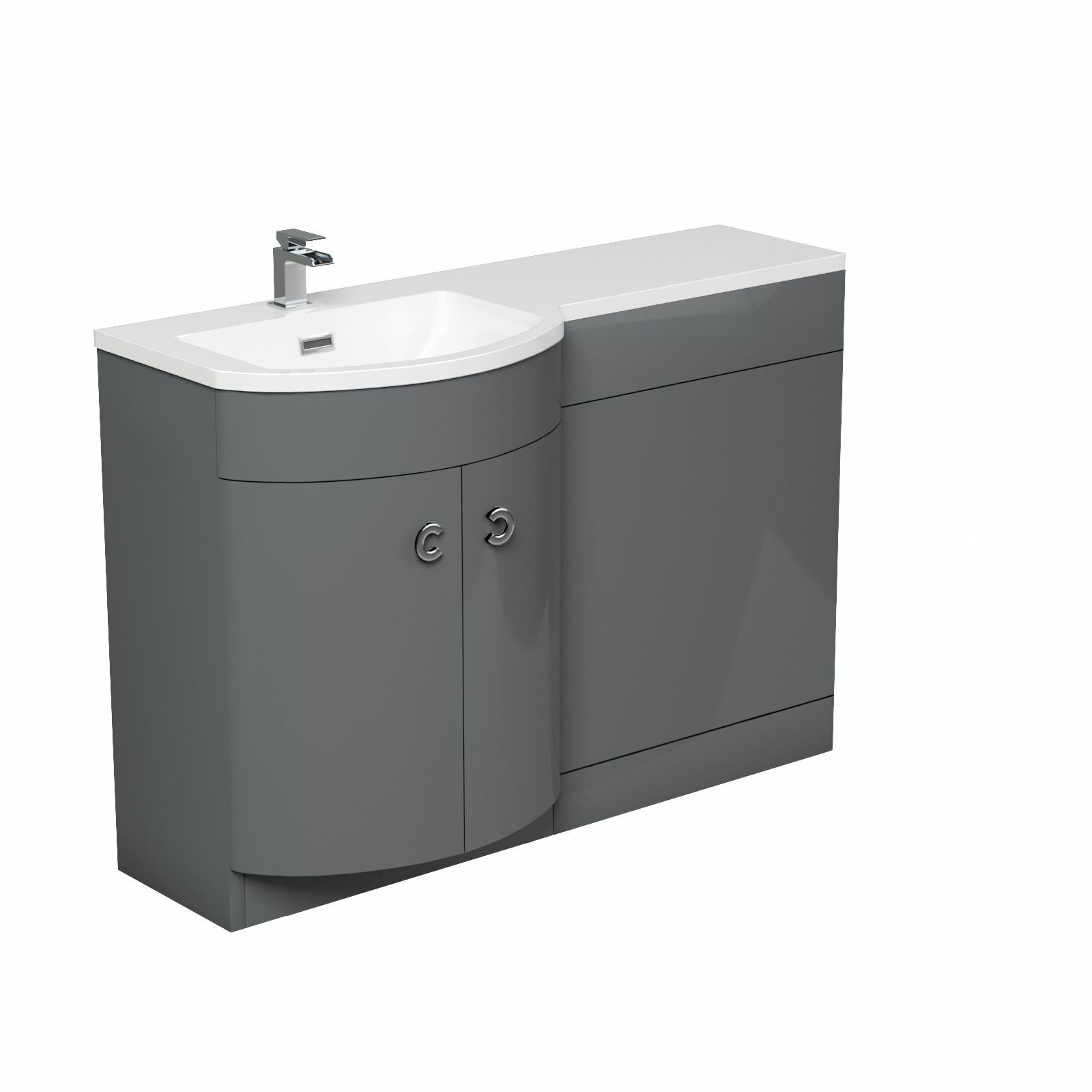 Dene Grey 1100mm Bathroom Basin Sink Vanity WC Unit Furniture Cabinet LH