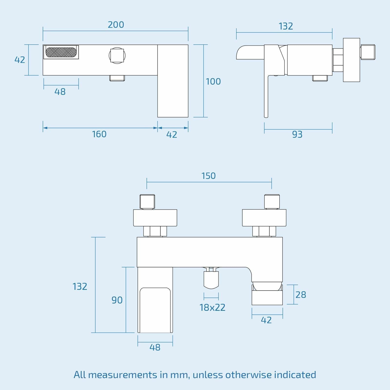 Ozone Waterfall Solid Brass Square Wall Mounted Chrome Bath Shower Mixer Tap