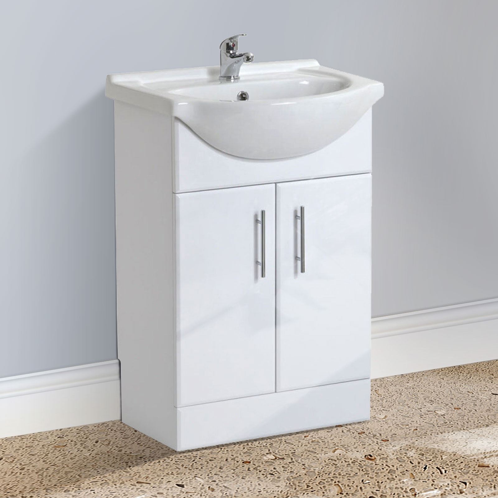 Ellen Modern White 550mm Bathroom Basin Flat Pack Vanity Unit Basin Mono & Waste