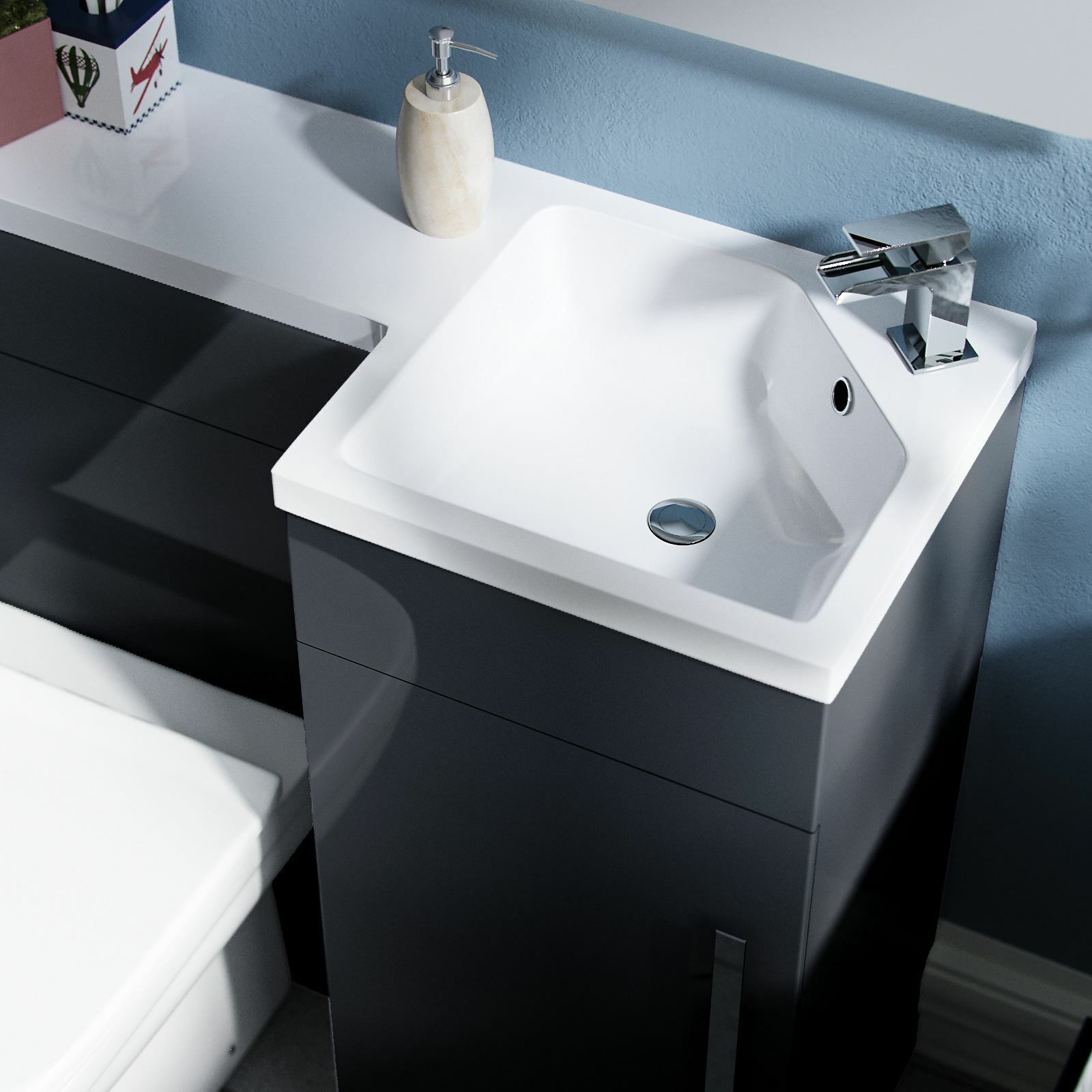 Elora 900mm Dark Grey RH Vanity Unit Basin with Toilet WC Suite