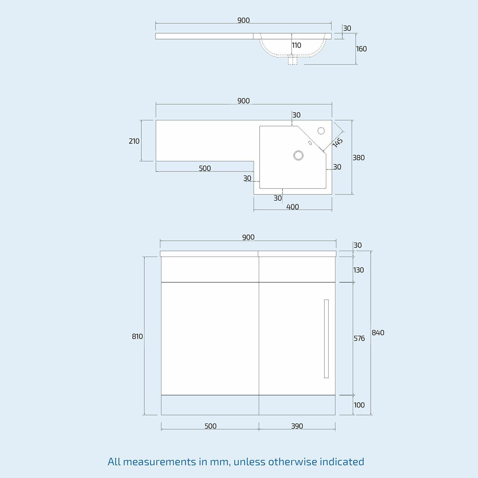 Elora 900mm Dark Grey RH Vanity Unit Basin with Toilet WC Suite
