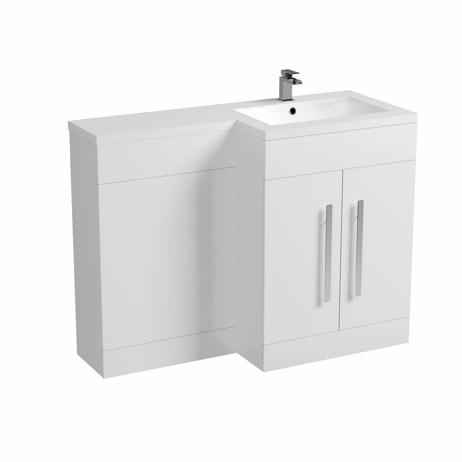 Aric White White 1100mm RH Gloss Vanity Unit Basin Sink Cabinet Flat Pack