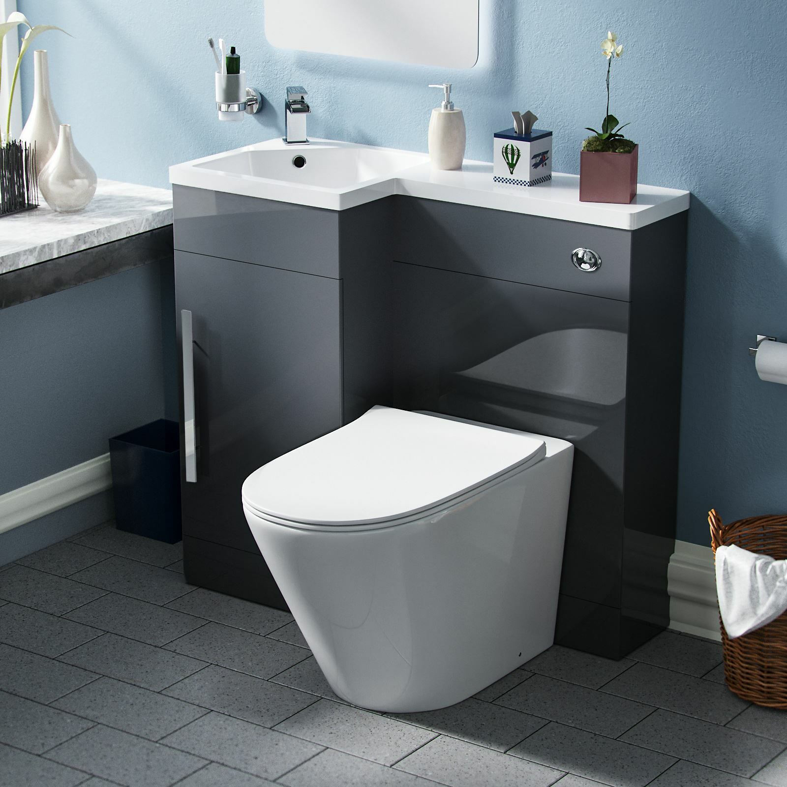 Elora 900mm Dark Grey Left Hand Basin Vanity Unit with Toilet WC