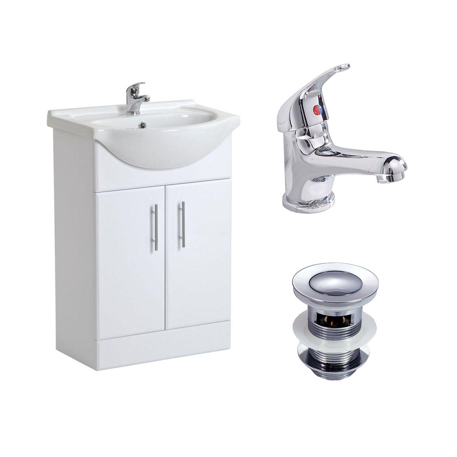 Ellen Modern White 550mm Bathroom Basin Flat Pack Vanity Unit Basin Mono & Waste