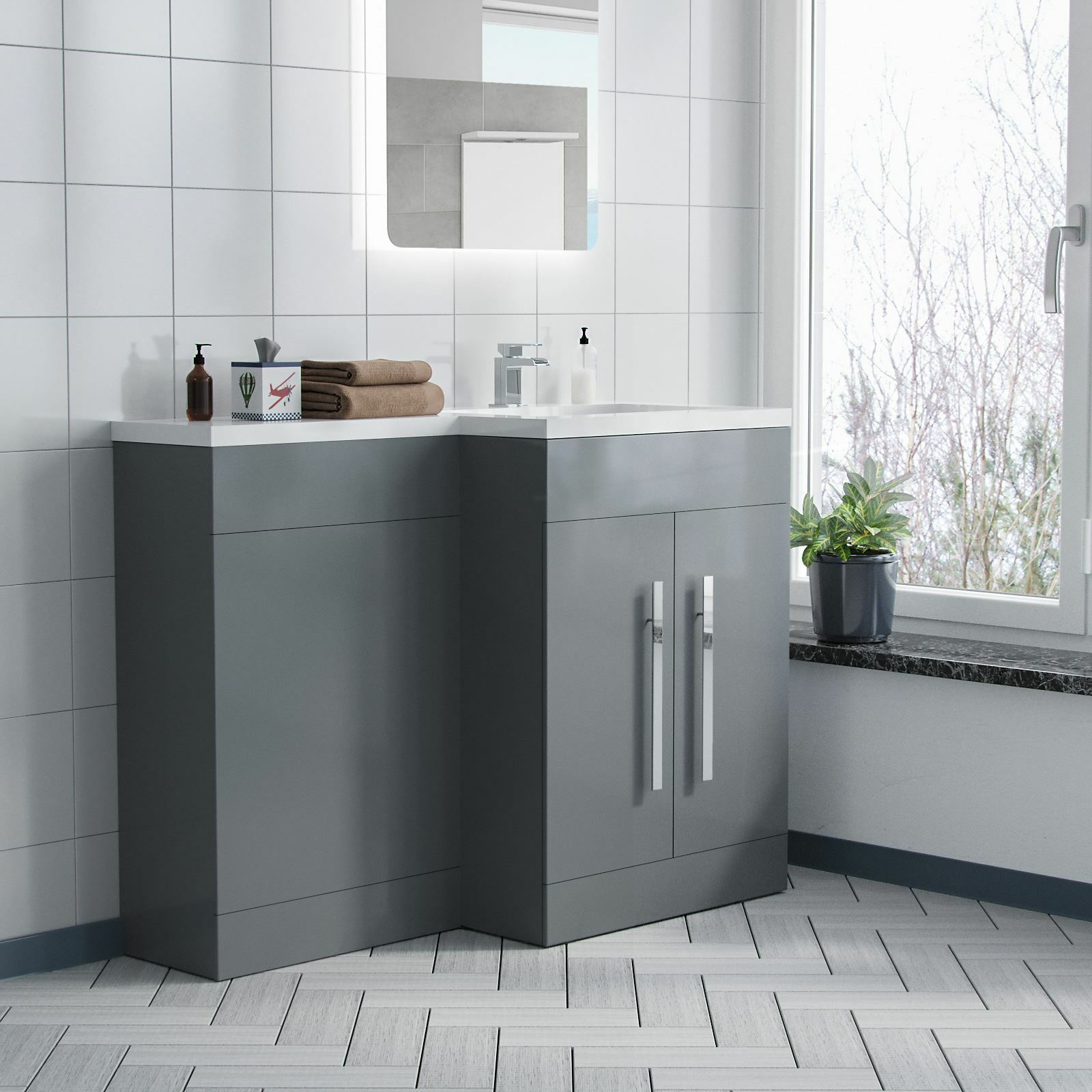 Aric Grey RH 1100mm Basin Sink Vanity Unit Furniture Cabinet Flat Pack