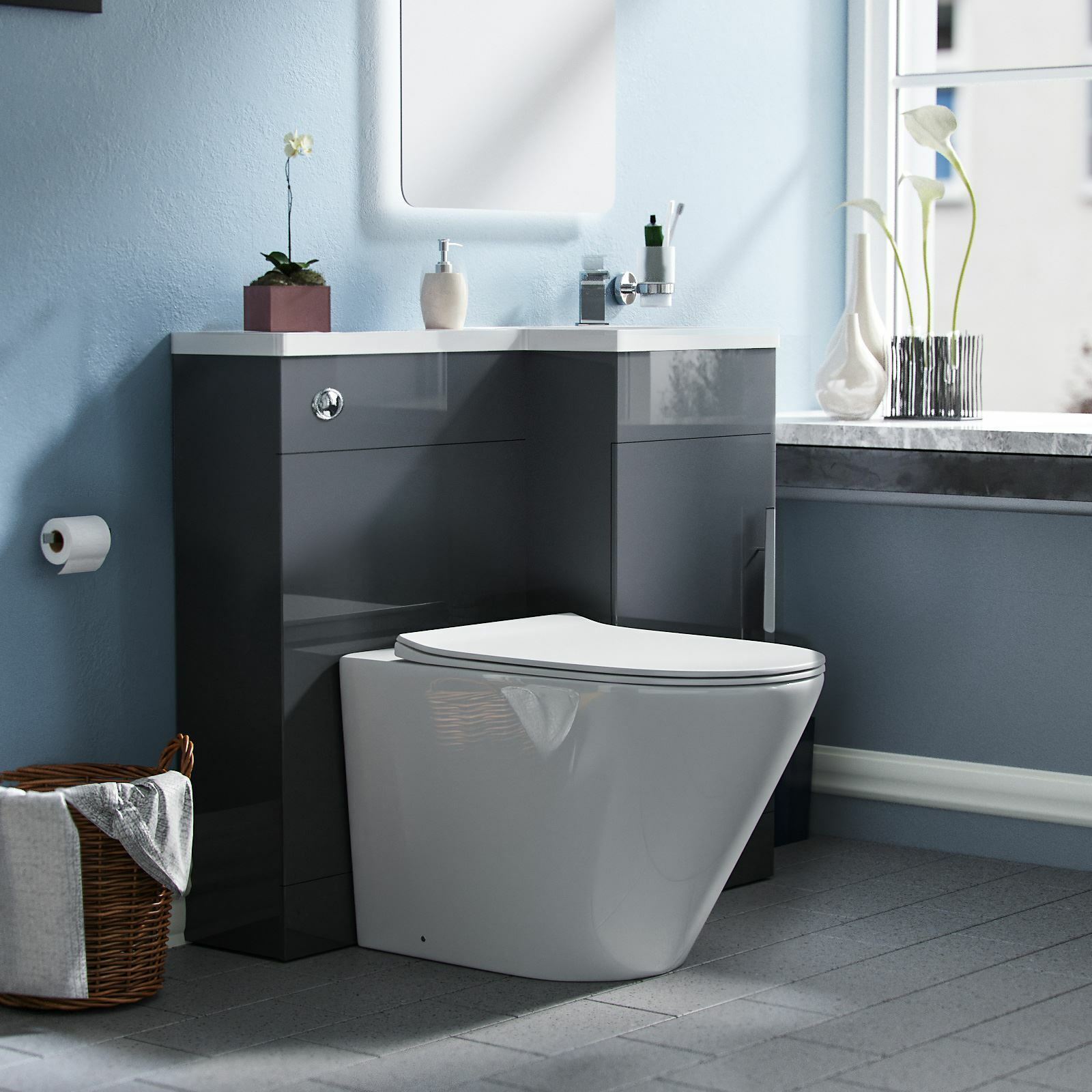 Elora 900mm Dark Grey RH Vanity Unit Basin with Toilet WC Suite