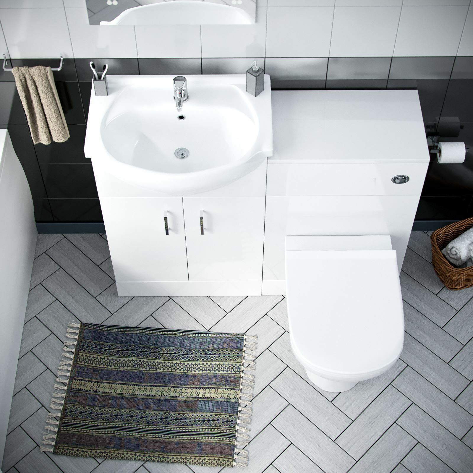 Ellen 3 Piece Bathroom Suite BTW Toilet Basin Vanity Unit and Bath Flat Pack