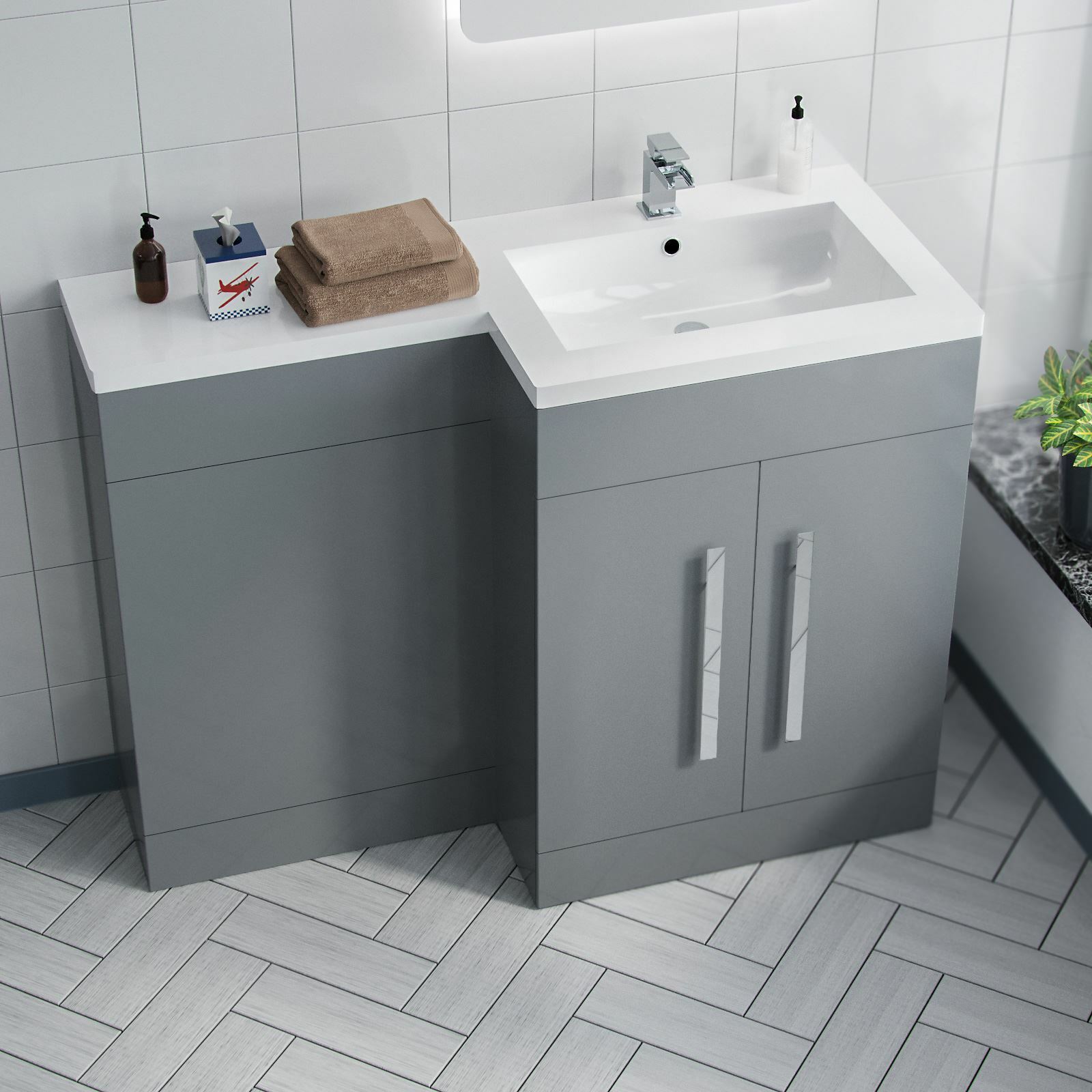 Aric Grey RH 1100mm Basin Sink Vanity Unit Furniture Cabinet Flat Pack