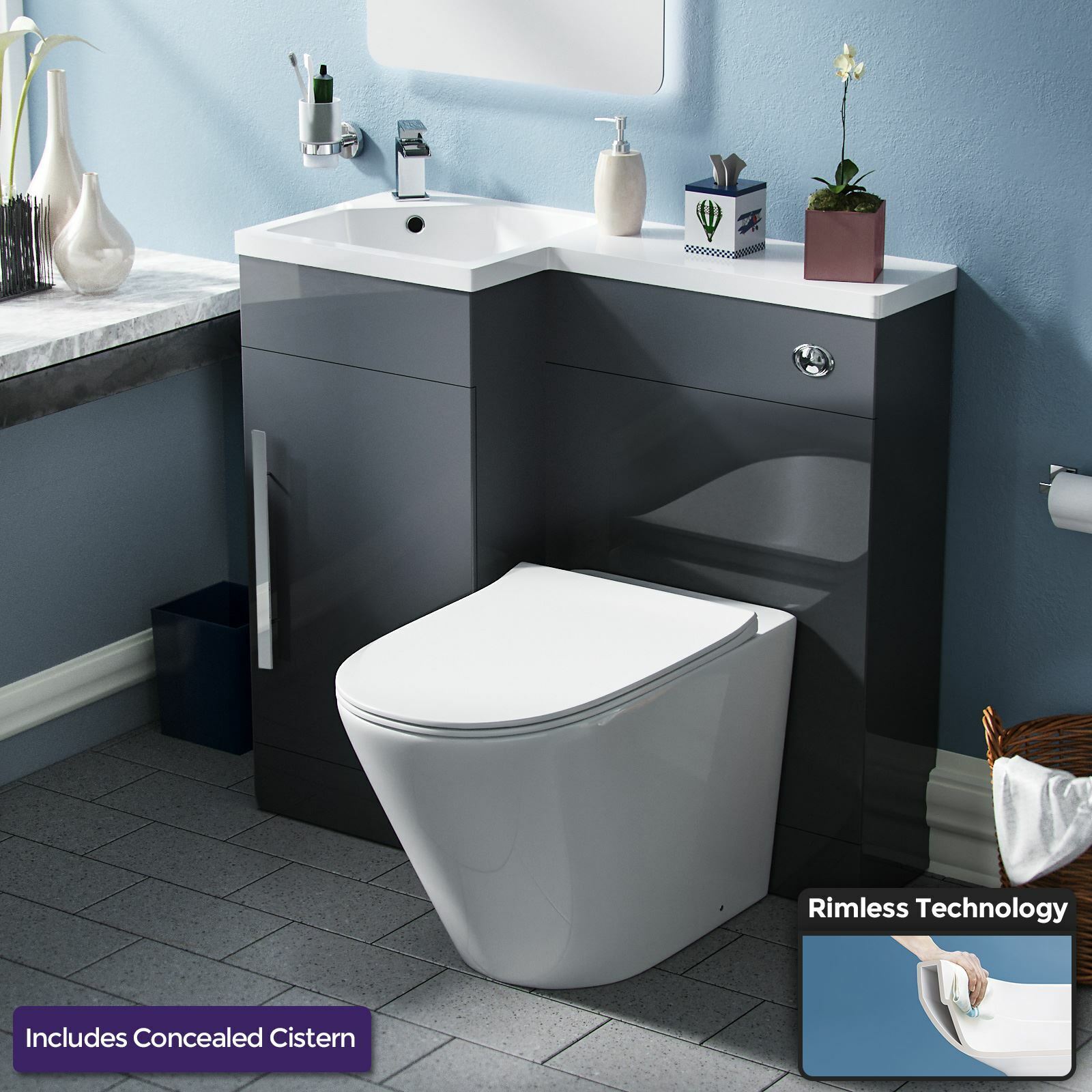 Elora 900mm Dark Grey Left Hand Basin Vanity Unit with Toilet WC