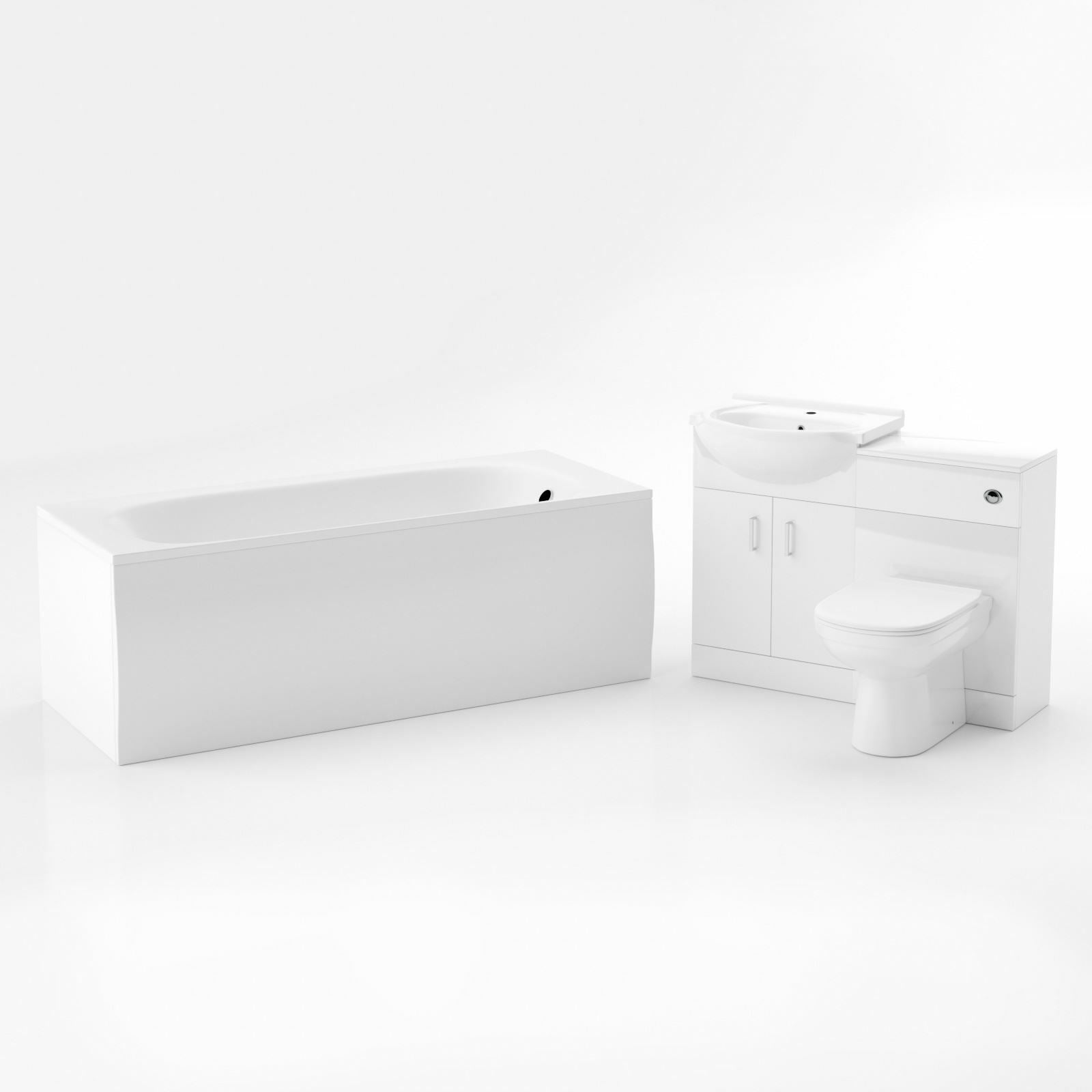 Ellen 3 Piece Bathroom Suite BTW Toilet Basin Vanity Unit and Bath Flat Pack