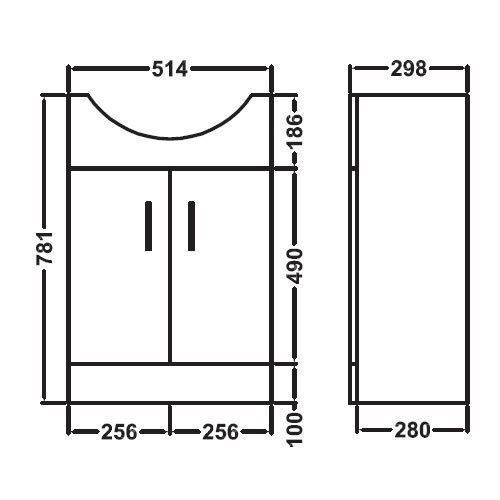 Ellen Modern White 550mm Bathroom Basin Flat Pack Vanity Unit Basin Mono & Waste
