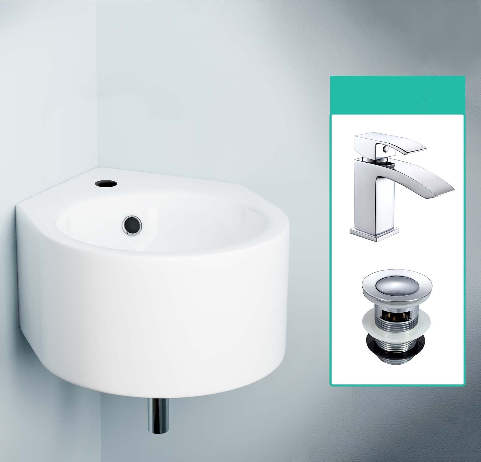 Palmer 310mm Bathroom Wall Hung Basin Sink with Modern Basin Mono Tap & Waste