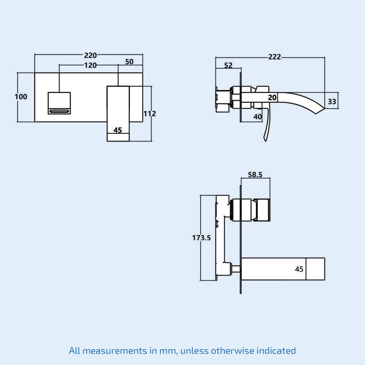 Chrome Designer Bathroom Concealed Wall Mounted Waterfall Basin Sink Single Lever Tap