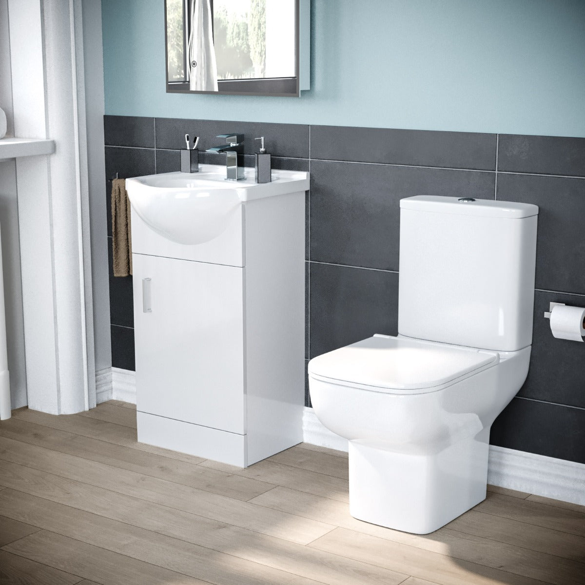 Ellen 900 x 760mm mm Shower Enclosure Side Panel White Vanity Unit & Toilet Set