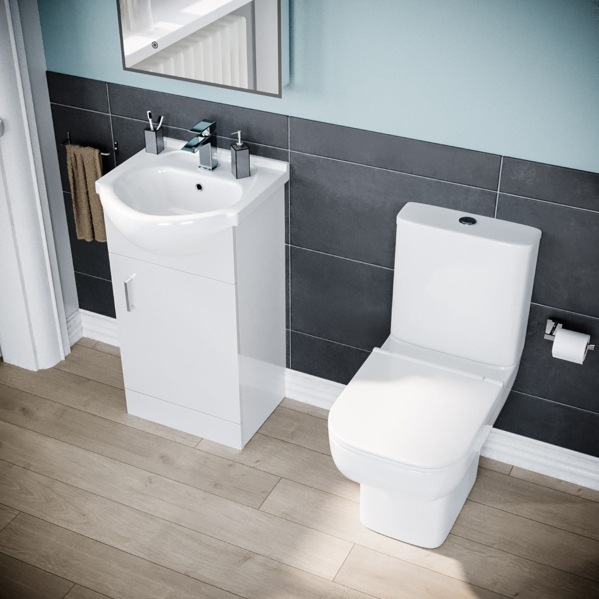 Ellen 900 x 760mm mm Shower Enclosure Side Panel White Vanity Unit & Toilet Set