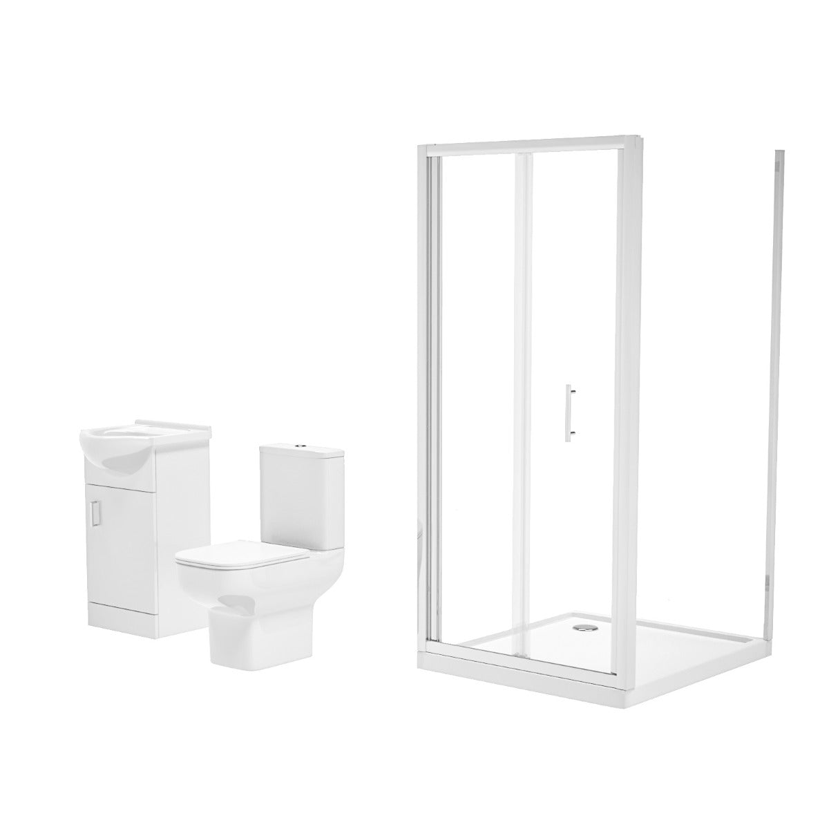 Ellen 900 x 760mm mm Shower Enclosure Side Panel White Vanity Unit & Toilet Set