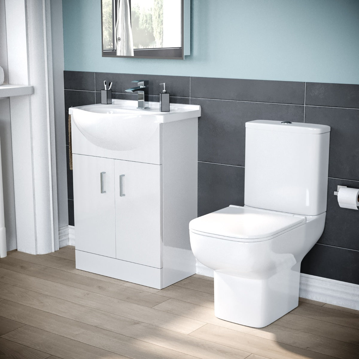 Ellen 900 x 760mm Shower Enclosure Side Panel White Vanity Unit & Toilet