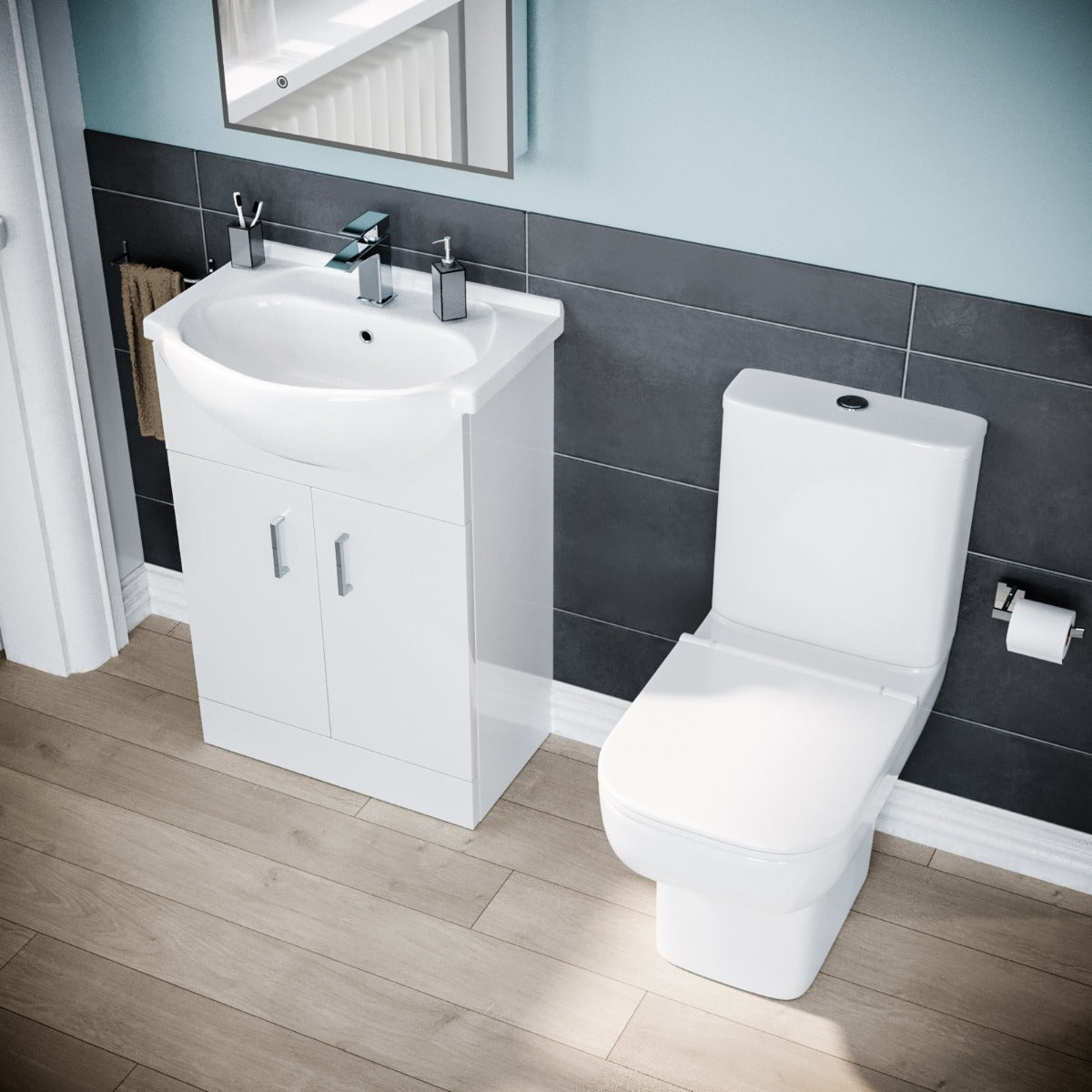 Ellen 900 x 760mm Shower Enclosure Side Panel White Vanity Unit & Toilet